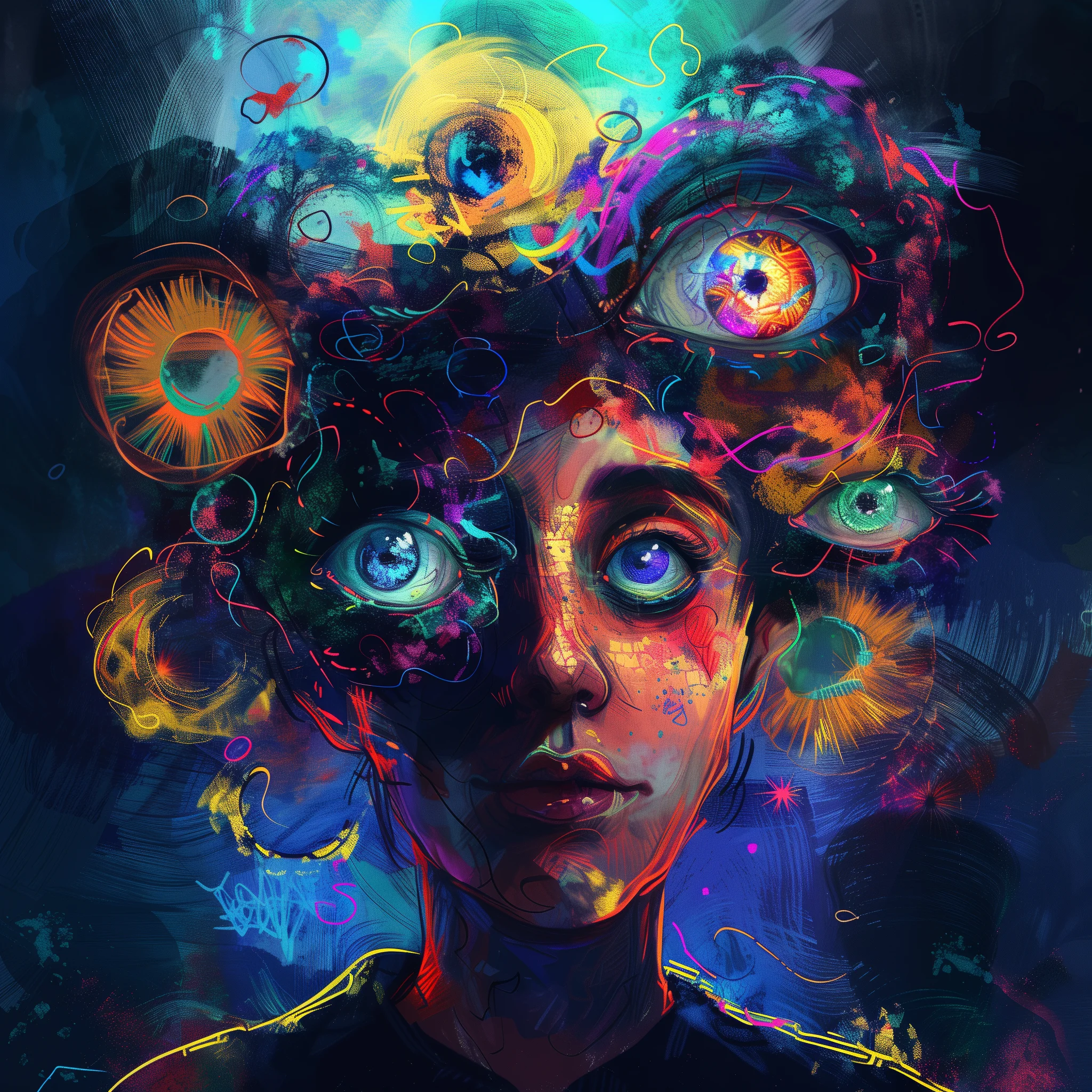 Portrait Digital art psychédélique d'une transe hypnotique